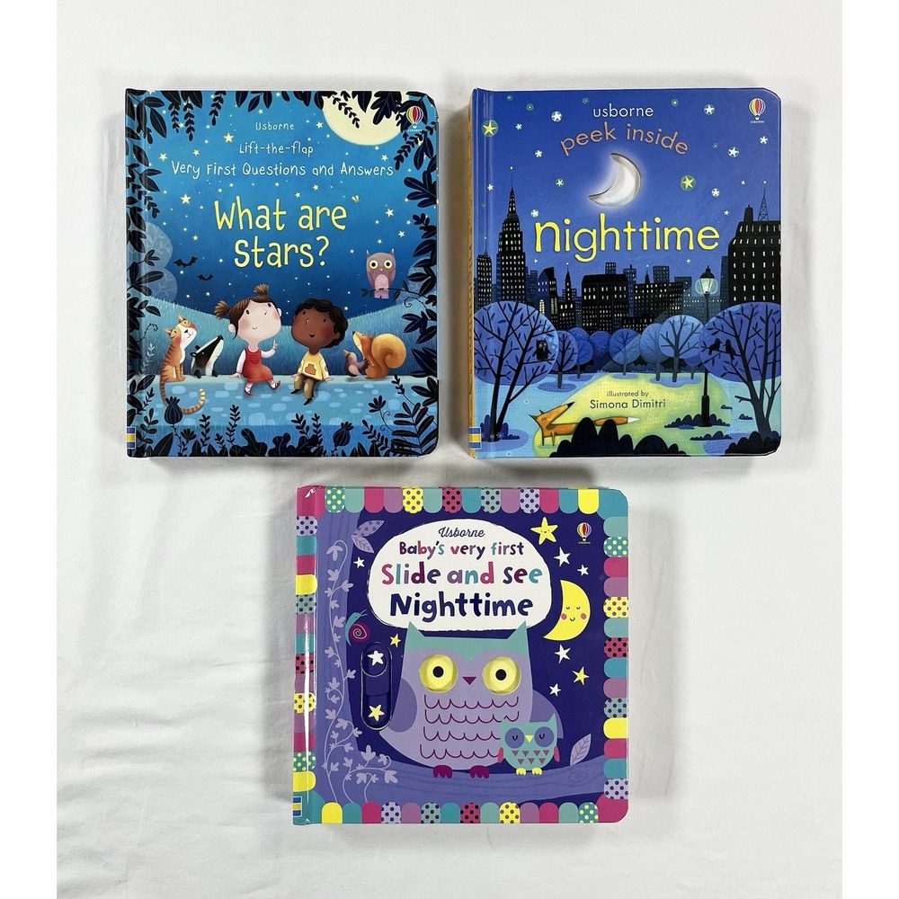 3‎ New Usborne Nighttime Board Books What Are Stars Peep Inside Slide See Bundle